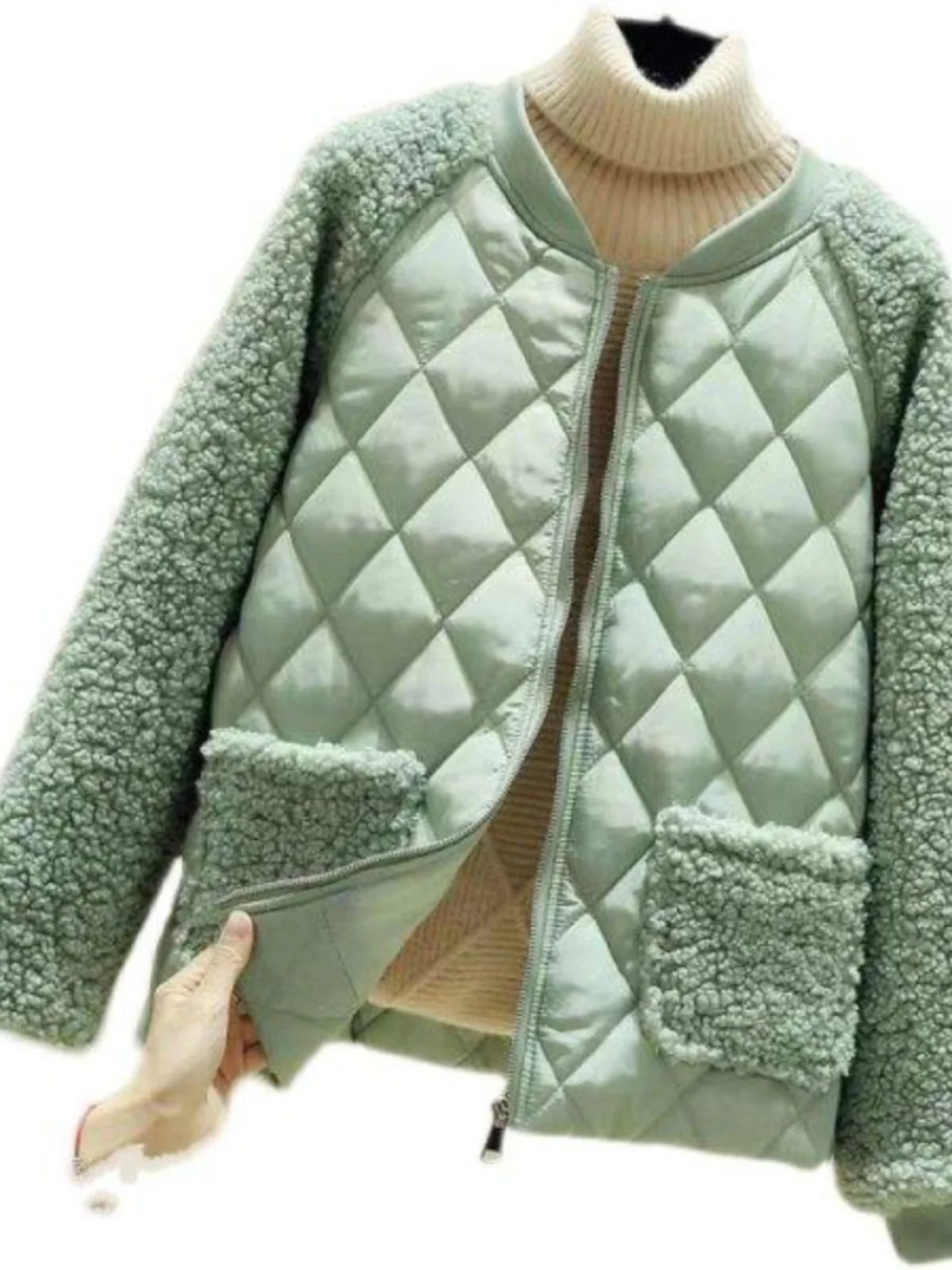 Plus Size Extra Large Women's Lamb Velvet Jacket Loose Lightweight Lazy Sle Cotton Patchwork Open Cardigan Top for Autumn Winter