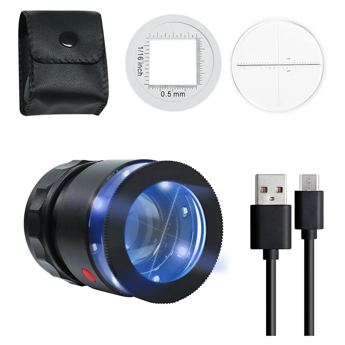 AA91 Lupenlupe 10x, wiederaufladbare Juwelierlupe mit LED-Licht und Skala, verstellbare Brennweitenlupe