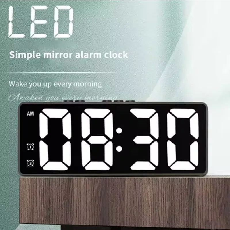 Reloj despertador con espejo electrónico LED, reloj Digital con Control de sonido y temperatura, decoración de escritorio