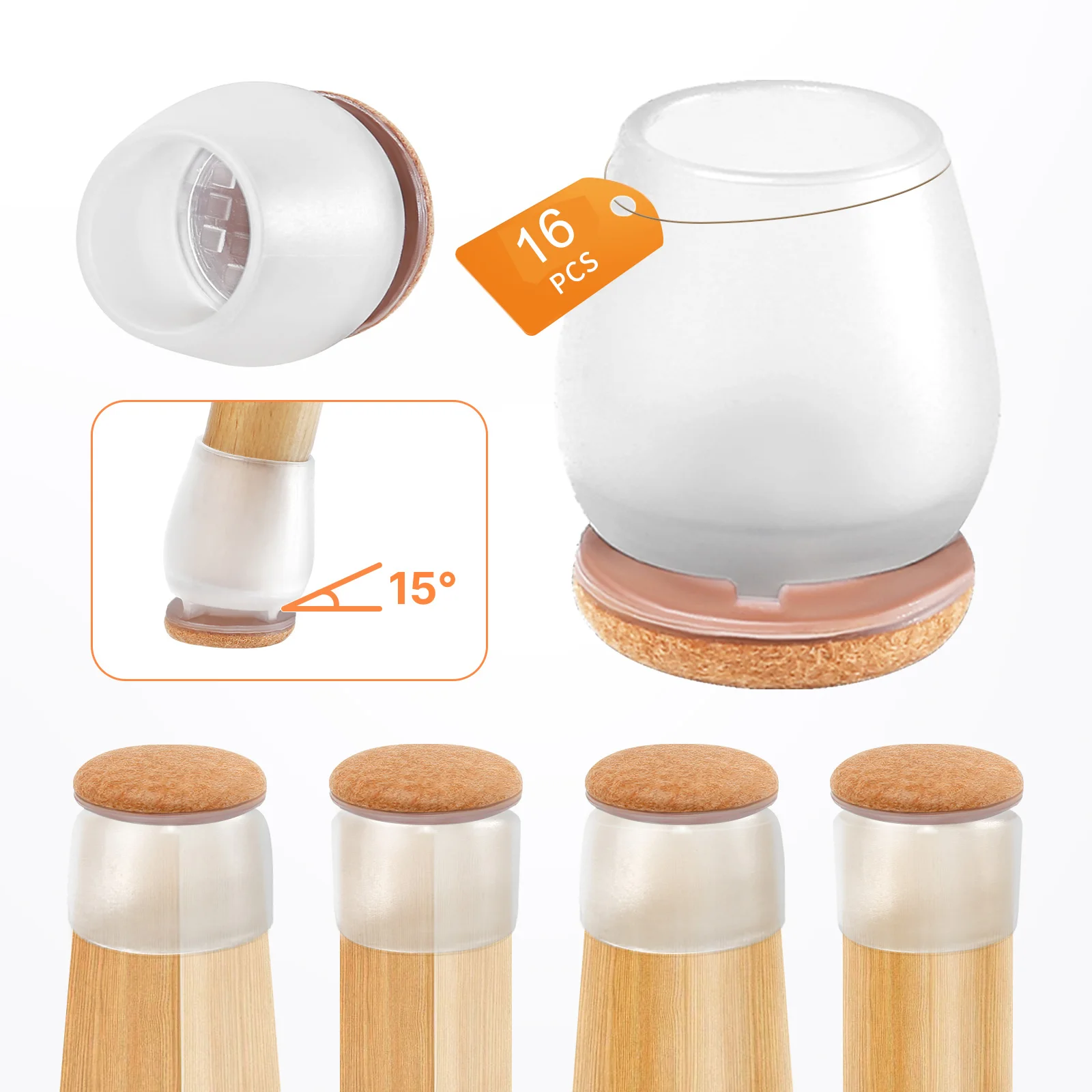 Protetores de chão para pernas de cadeira, 16 peças, com envoltório grosso, almofadas de feltro, silicone, móveis, capa para pés de mesa, proteção contra pisos