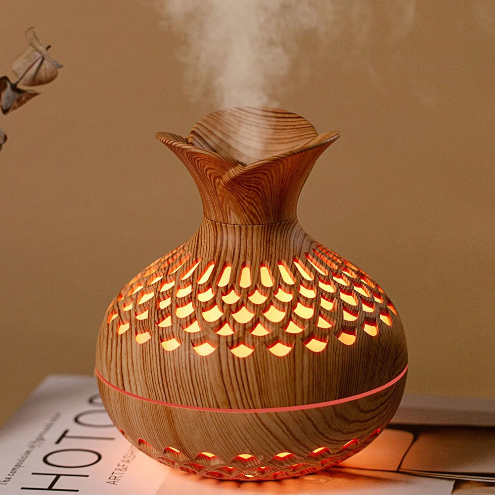 300ML nawilżacz kwiatowy z drewna słojowego cichy dyfuzor do aromaterapii USB akumulator Mini nawilżacz powietrza z kolorową lampką nocną