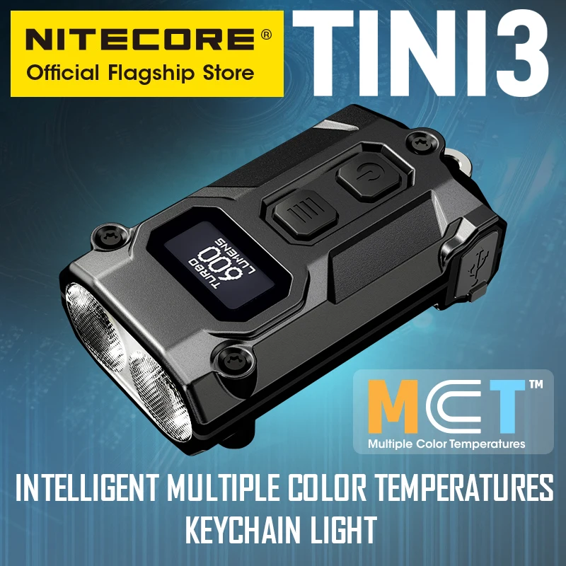 NITECORE TINI3 2025 EDC Keychain Light  Mini Multiple Color Temperatures Flashlight USB-C Rechargeable 600 Lumen, Li-ion Battery