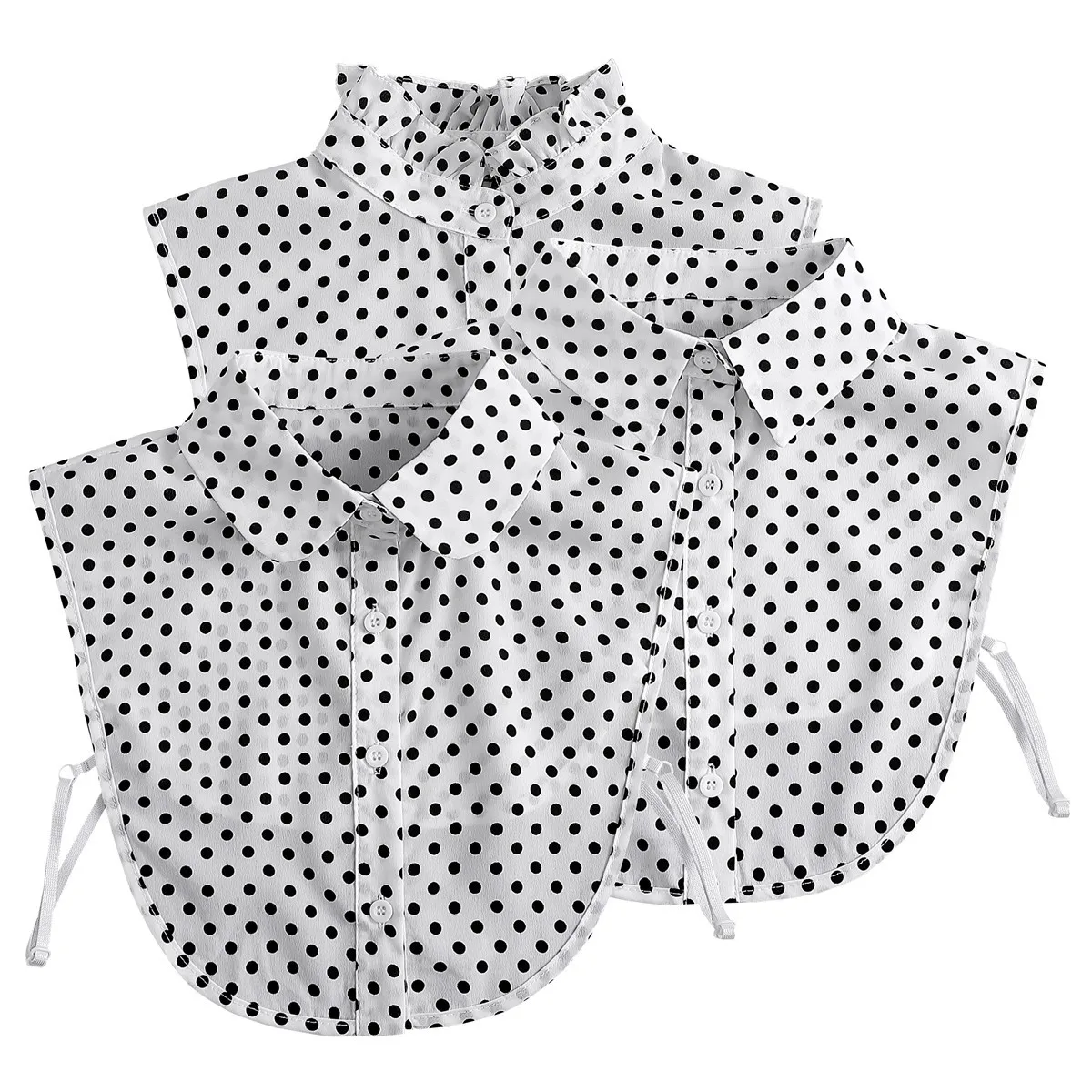 ผ้าฝ้ายด้านหน้า Tie สําหรับผู้หญิง Polka Dots ปลอม Laides Lapel ที่ถอดออกได้เสื้อหญิงปลอมสร้อยคอชุดตกแต่ง