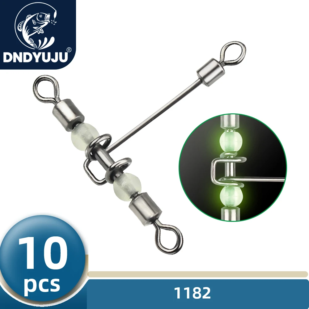 DNDYUJU 10 pz 3 vie Luminoso a forma di T Cross-Line Girevole Rotolante Con Perle Perline Girelle da pesca Ami da pesca Connettore