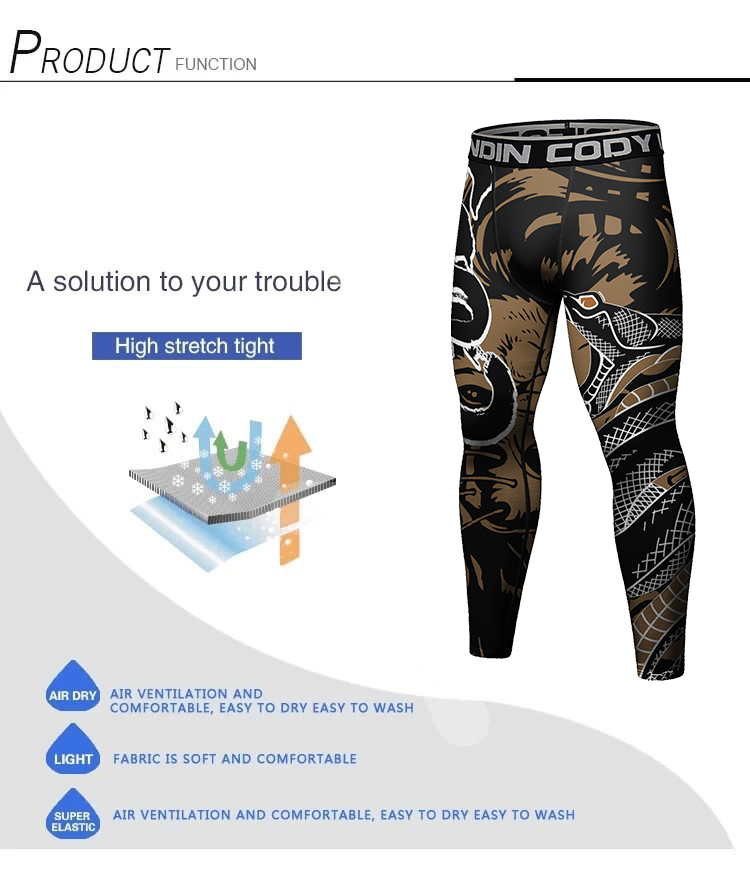 Cody Lundin Compression Leggings for Men Basketball Gym Tights Athletic Workout Sweatpants Animal Print Grappling BJJ Spats