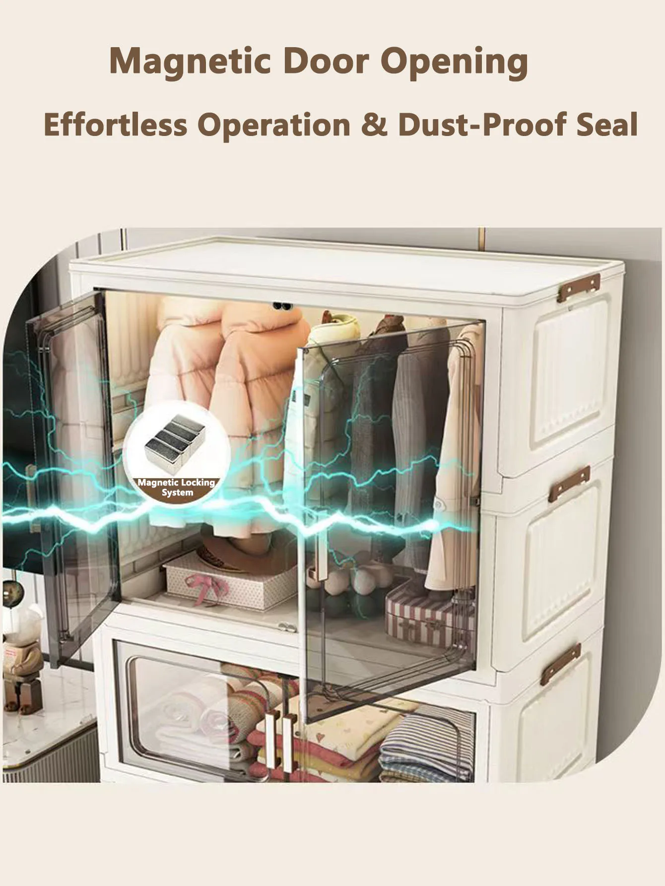 Foldable Storage Cabinet Multi-Scene Closet Organizer for Home Office Kitchen Bathroom Space Saver with Doors