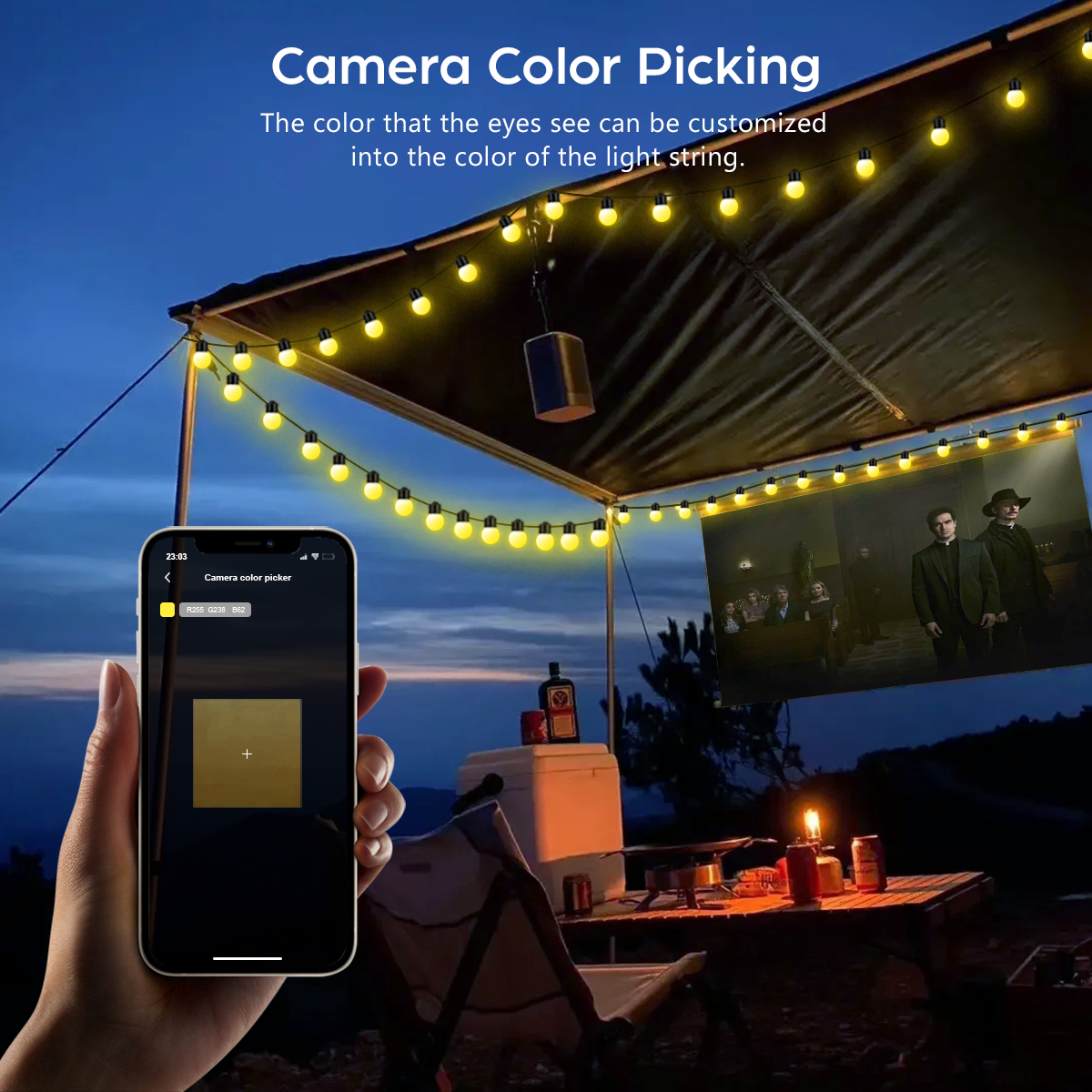 Usb bluetooth colorido g18 led string luz 10m 50 lâmpadas festão luzes de fadas sala ao ar livre jardim acampamento decoração led guirlanda