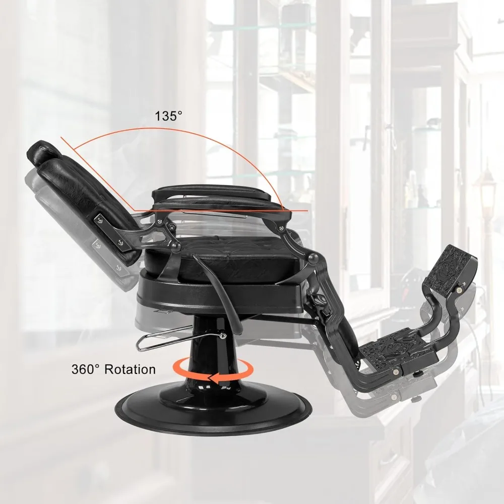 Heavy Duty Vintage Recline Barber Chair Hydraulic with Headrest, Supports up to 700lbs & 360° Rotatable, Professional
