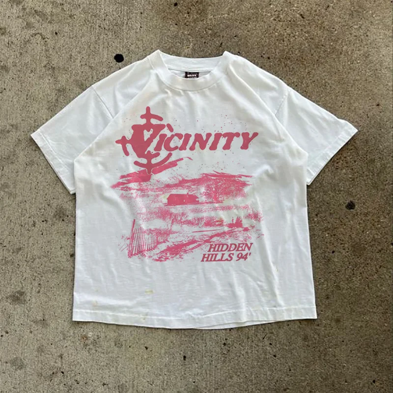 メンズ Tシャツ特大綿韓国ファッションヴィンテージグラフィック Y2k トップスストリート半袖 Tシャツ原宿美的衣類