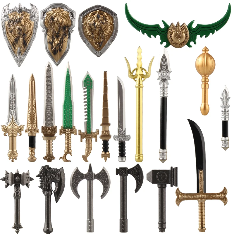 Medieval Figure Weapon Accessories Kit Building Blocks King Sword Lion King Shield Trident Battle Axe Double-edged Axe Brick Toy