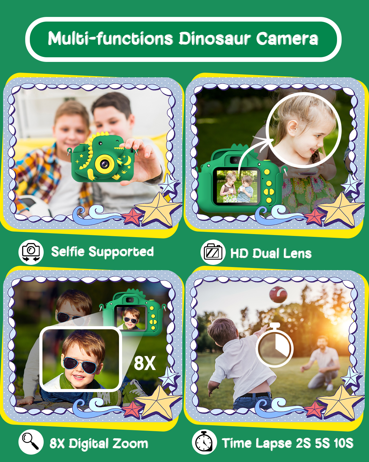 Cartoon Kids Camera 2.0" HD Rechargeable Digital Camera 20MP 1080P Mini Selfie Camera Gift For Boys Girls