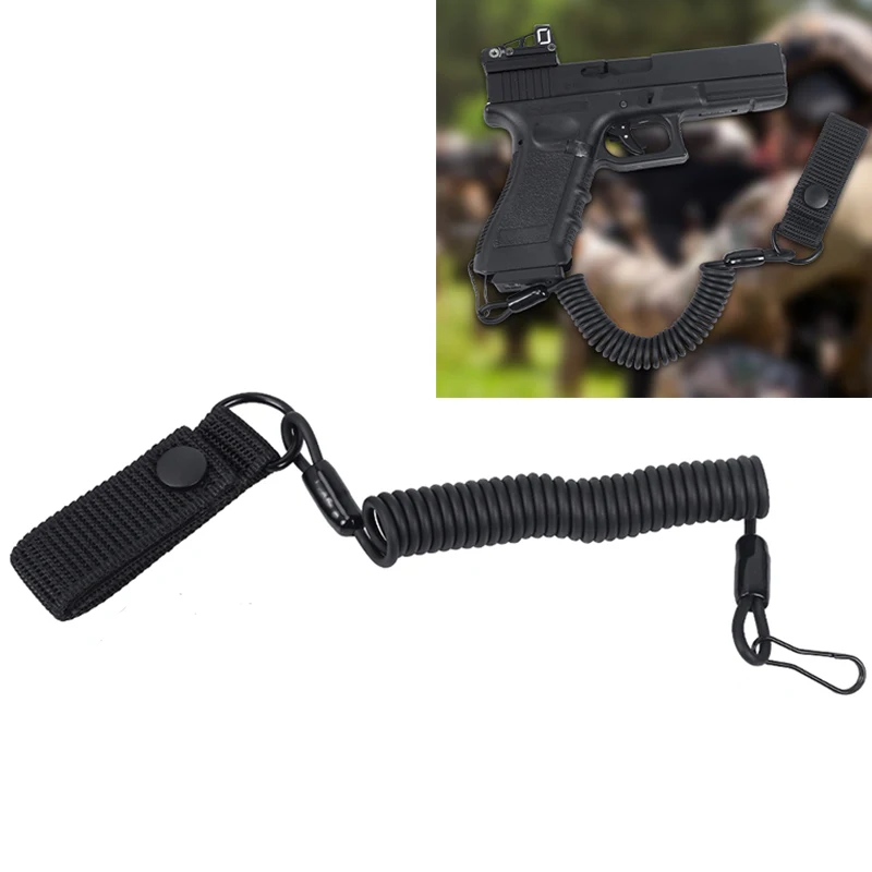 Cordón de pistola antipérdida Molle, cuerda de alambre de acero de alta elasticidad para pistola, cable de seguridad de resorte para caza al aire libre, accesorios para cinturón de arma
