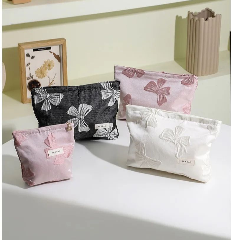 Dames Make-Up Tas Roze Strik Grote Capaciteit Lippenstift Kussen Opbergtas Handige Hand Clutch Tas Reizen Toilettas