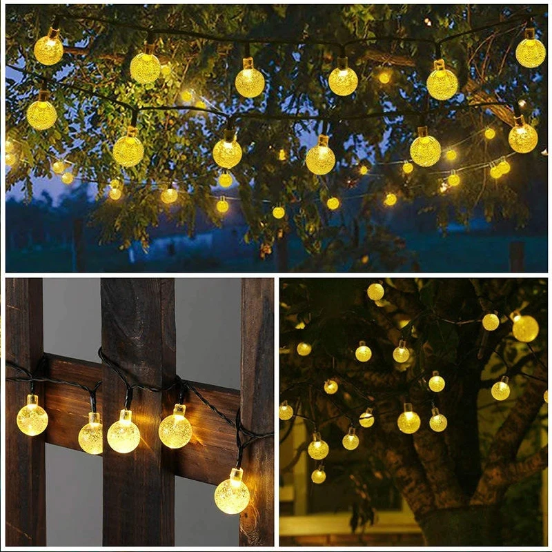 Solar-Kristallkugel-LED-Lichterkette, 60 LEDs, 8 Beleuchtungsmodi, IP65, Lichterkette, Weihnachtsgirlande für Garten, Party, Dekoration, 1 Stück/2 Stück