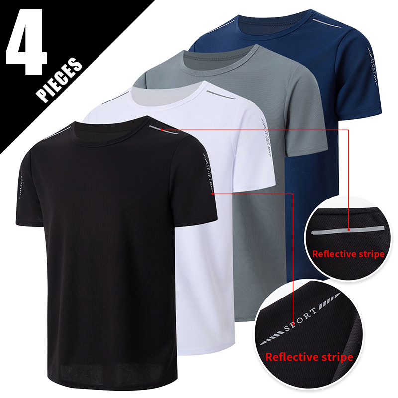 1/4 Stück Herren-Sommer-T-Shirt, schnell trocknend, sportlich, modisch, bedruckt, kurzärmelig, für Teenager, locker und bequem, zum Laufen, Fitness, Joker