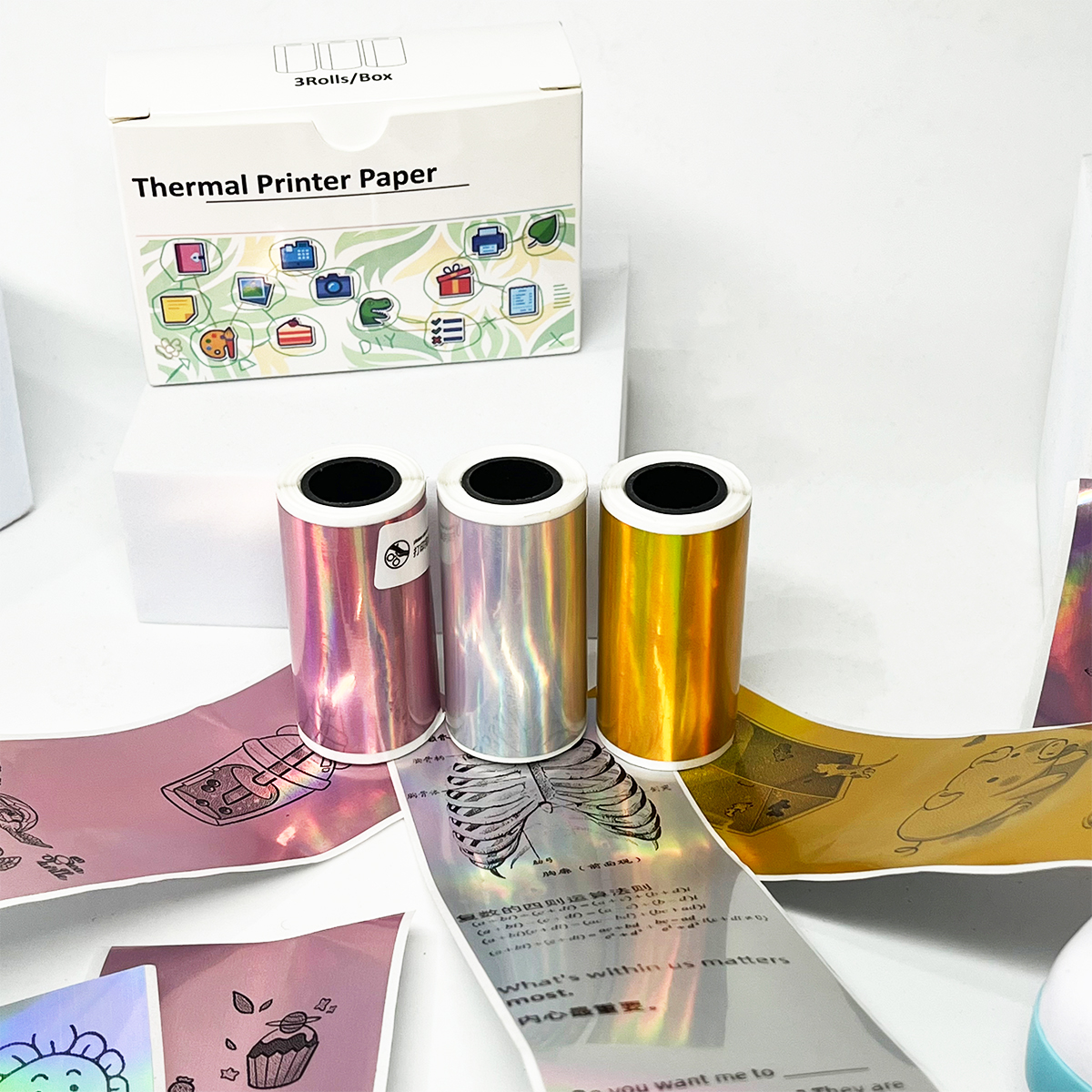 Holographic Thermal Printer Paper Rolls 2.08", 53mm*3m, Laser Receipt Printer Paper Compatible with T02 M02 M03 M832 M834 M835