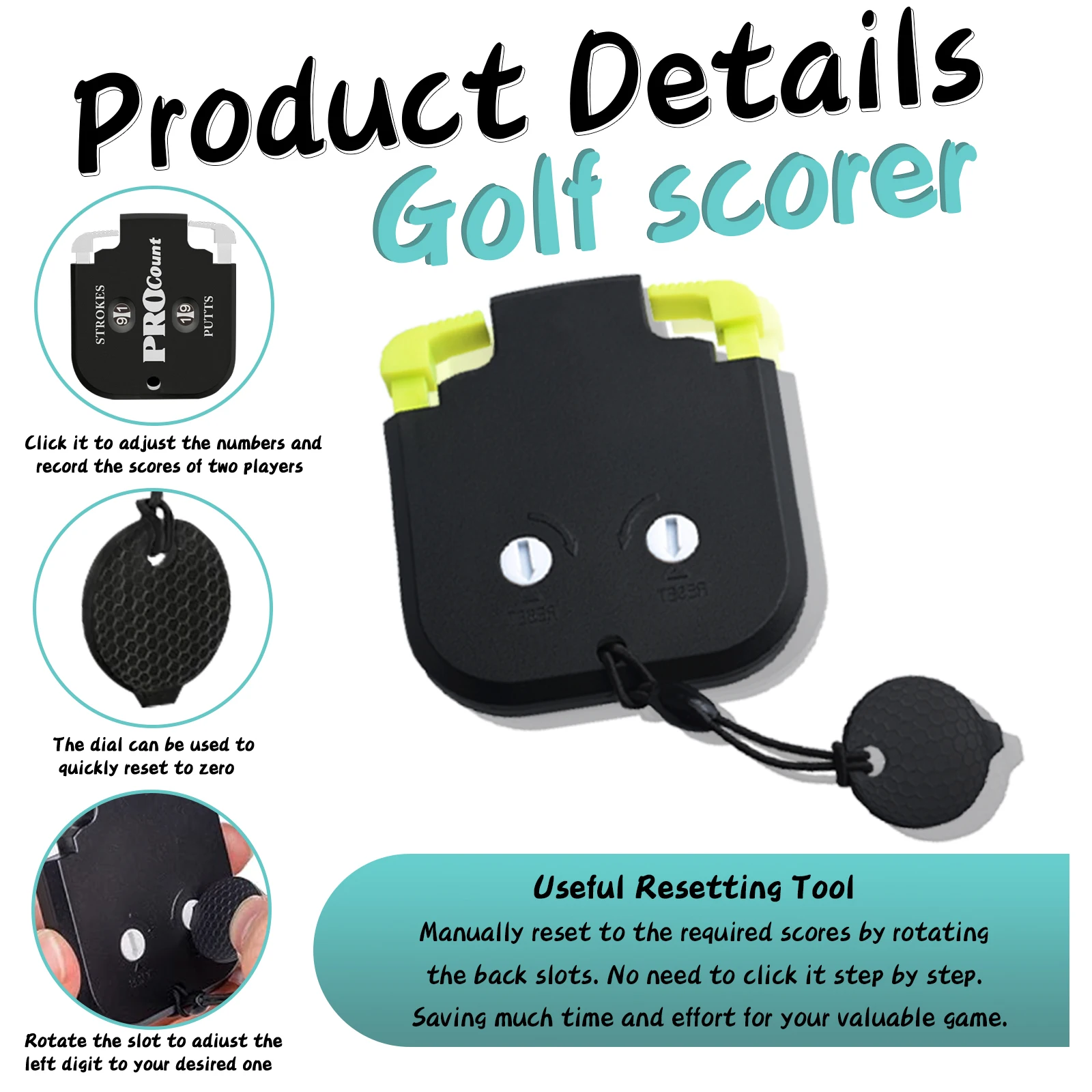 Mini contador de pontuação de golfe de 4 cores – marcador portátil de dois dígitos com retorno rápido zero, acessório de golfe com chaveiro