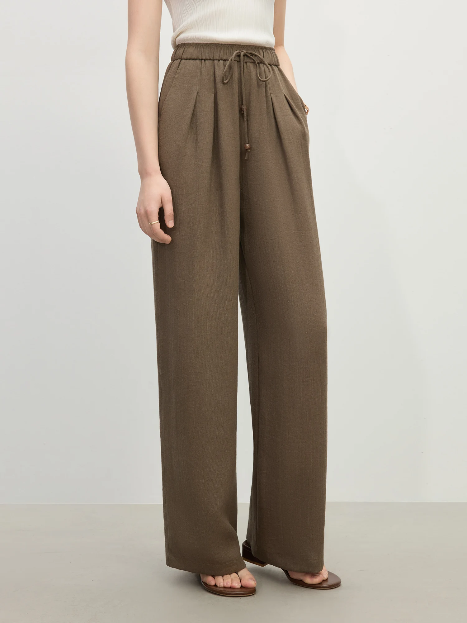 FSLE Minimalistischen Stil Leinen Gerade Elastische Hohe Taille Casual Hosen Für Frauen Sommer 2025, Neue Ankunft Lose Hosen 25FS12333