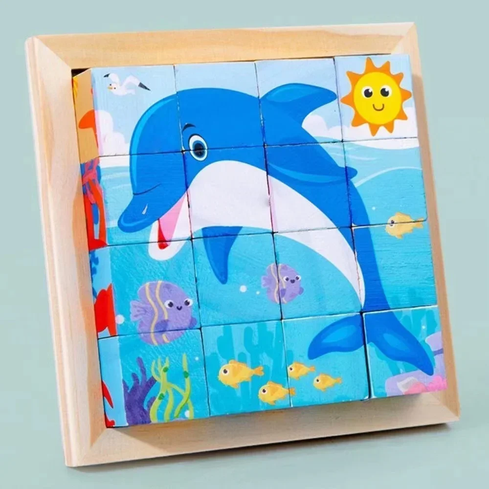 ชุดหกด้าน 3D Cube ปริศนาถาดไม้เด็กของเล่นเด็กของเล่นเพื่อการศึกษาเกมสนุก