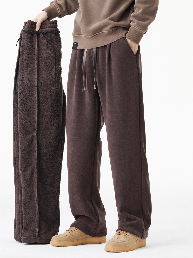 Inverno grosso quente velo sweatpants homens moda coreana cintura elástica perna larga solta calças retas masculino térmico jogger calças