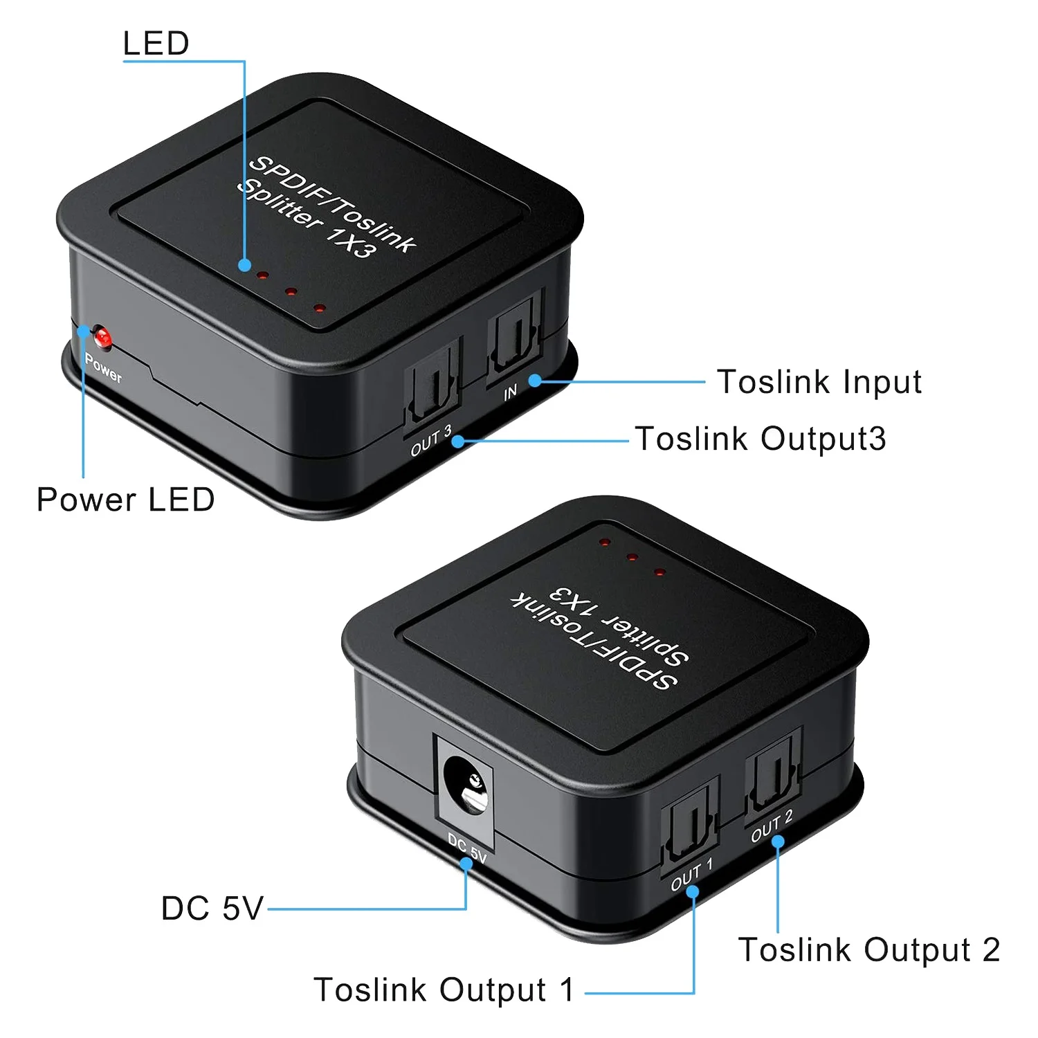 El más nuevo divisor de Audio óptico Digital 1X3, divisor de Audio de fibra óptica Digital SPDIF TOSLINK, 1 en 3 salidas, para DVD HDTV de rayos azules