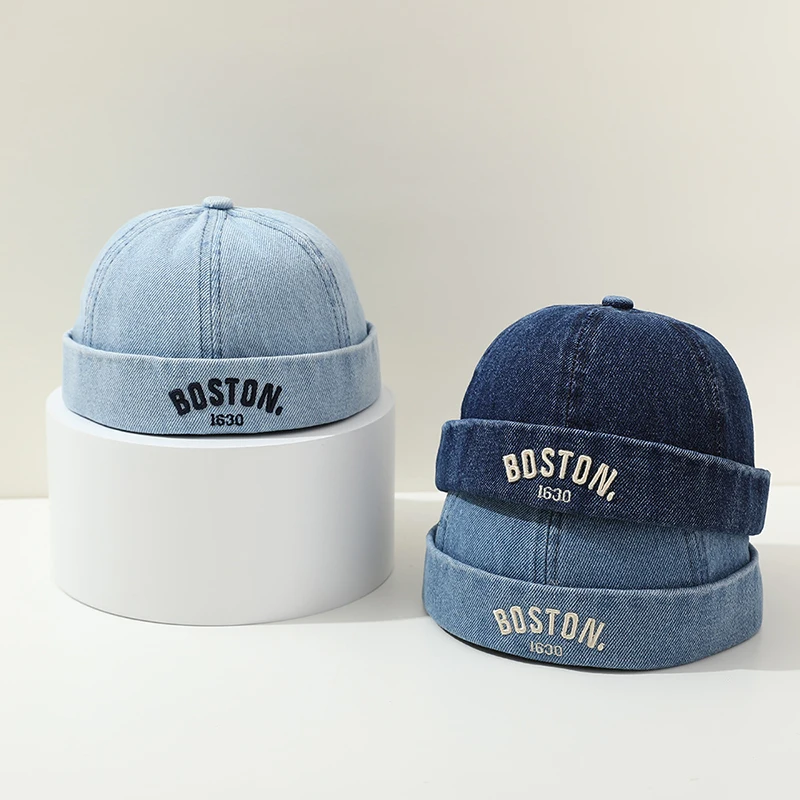 Gorro de melón vaquero azul para bebé, gorro sin ala con cúpula para niños de 1 a 3 años, gorro con cordón, gorro de propietario a la moda para niños, gorros Docker de Hip Hop