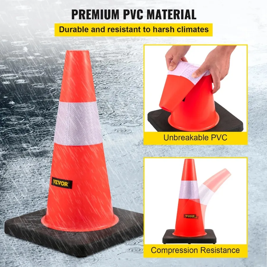 Safety Cones 18 in 45 cm Height 5 PCS PVC Orange Traffic Cone with Reflective Collar and Black Weighted Base Used for Traffic