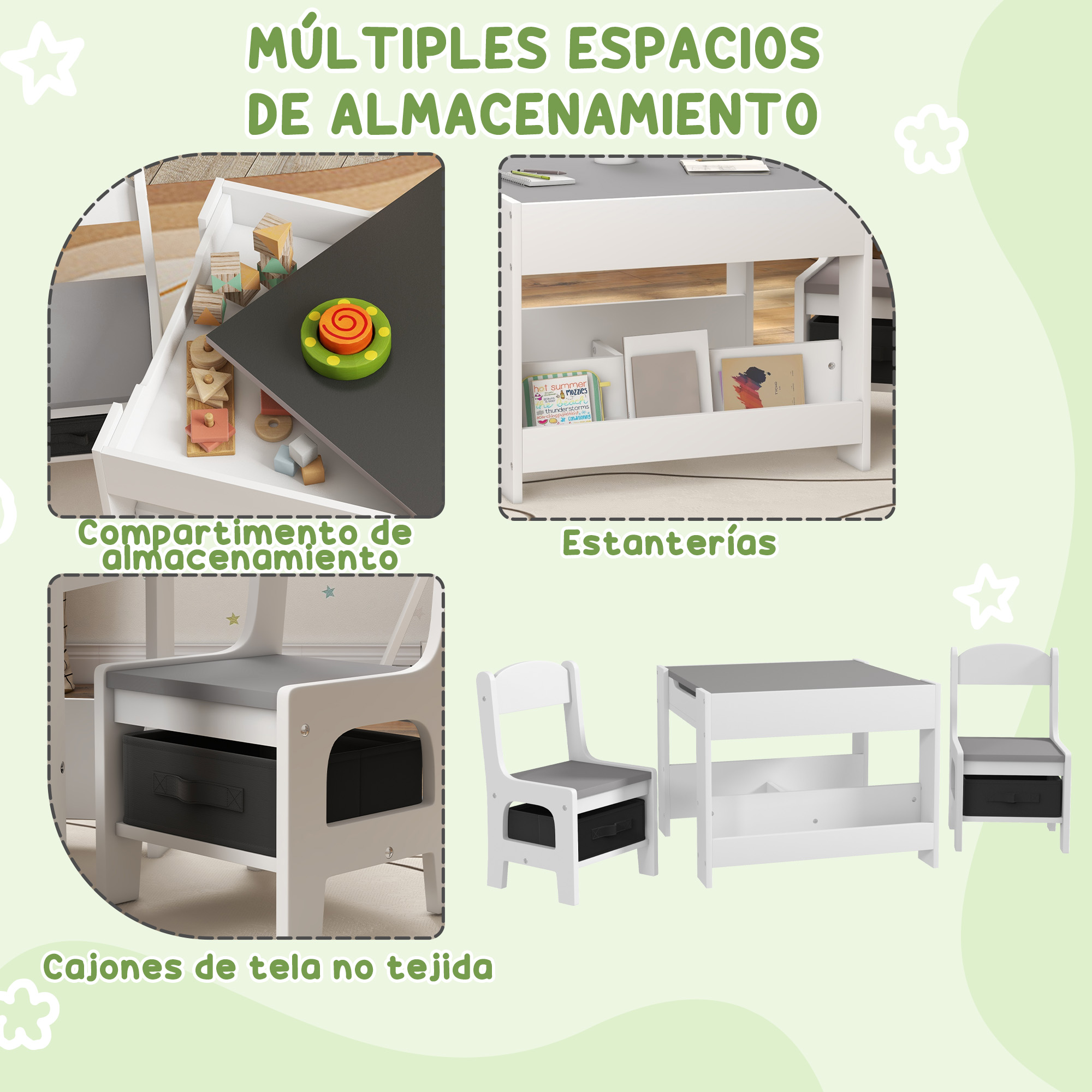 Homcom 2-In-1 Bord En Kinderstoelen Bezet Met Grijze Leisteen