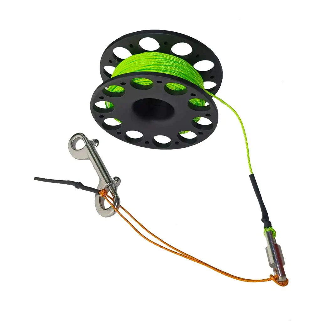30 m Tauchspule, Fingerrolle mit doppelseitigem Haken aus Edelstahl, Tech-Schnorchelausrüstung, Wreck Guide Line Reel für Höhlenwracks