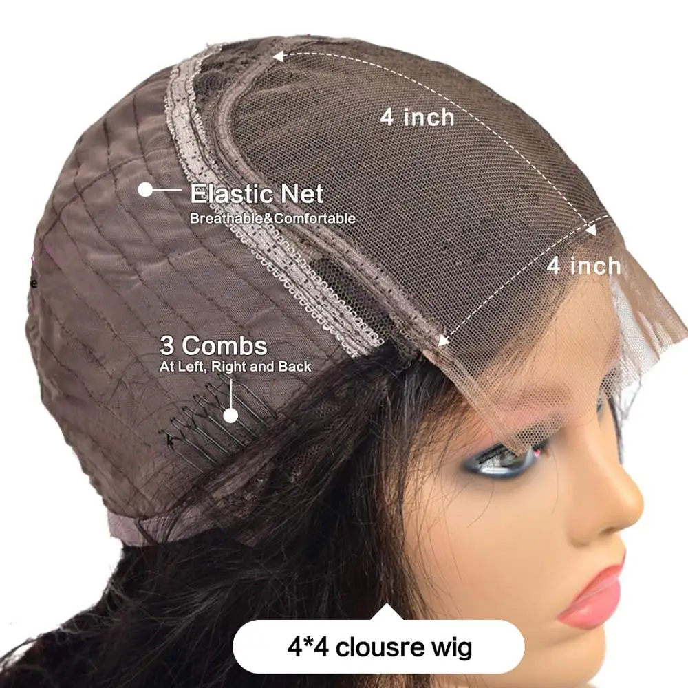 Peluca Bob con cierre de encaje 4x4 de onda suelta, pelucas de cabello humano Bob corto ondulado de 180 de densidad prearrancada, peluca con cierre Frontal de malla 4x4