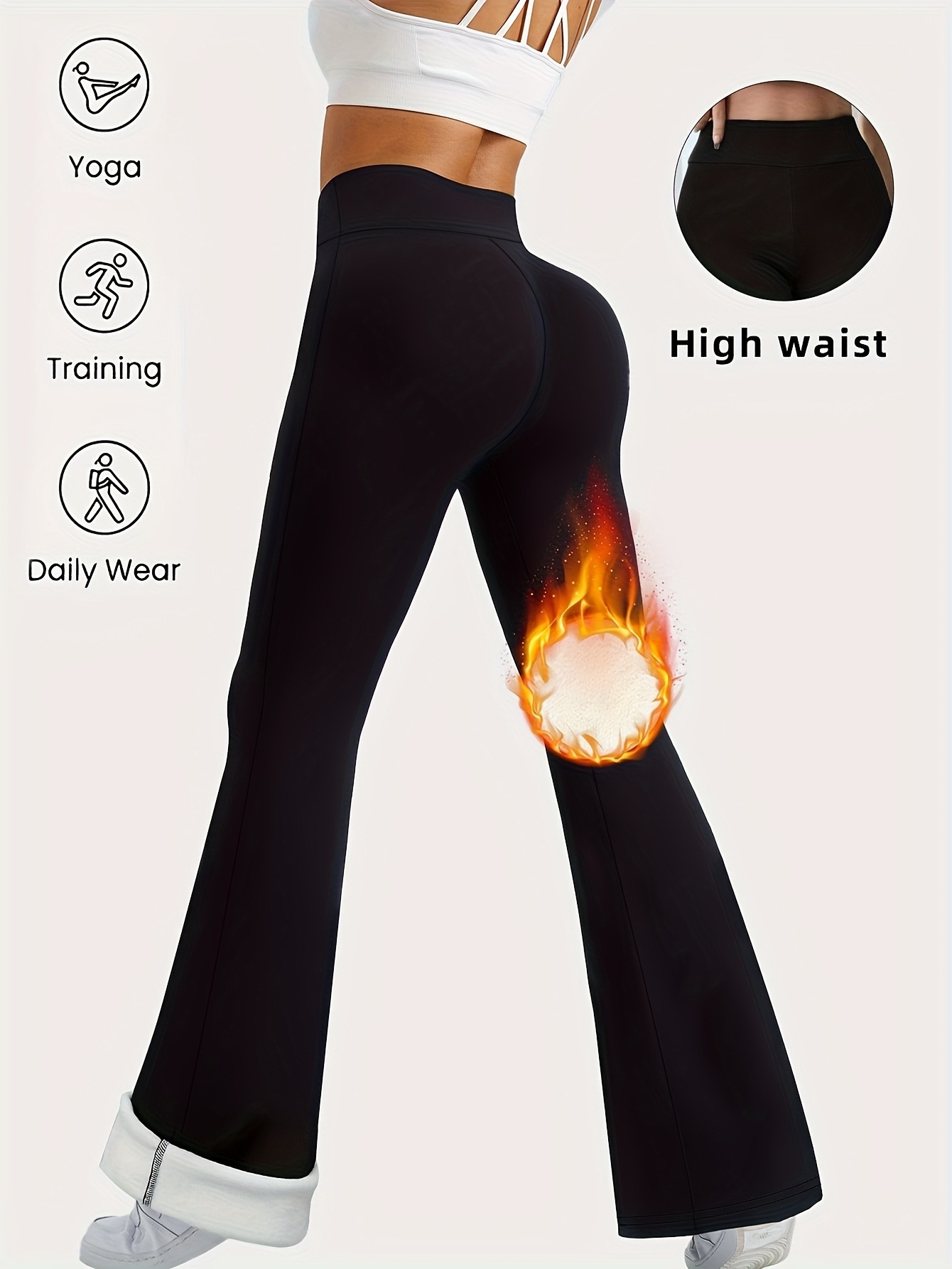 Women's fleece lined leggings winter flared leggings warm training hiking yoga pants