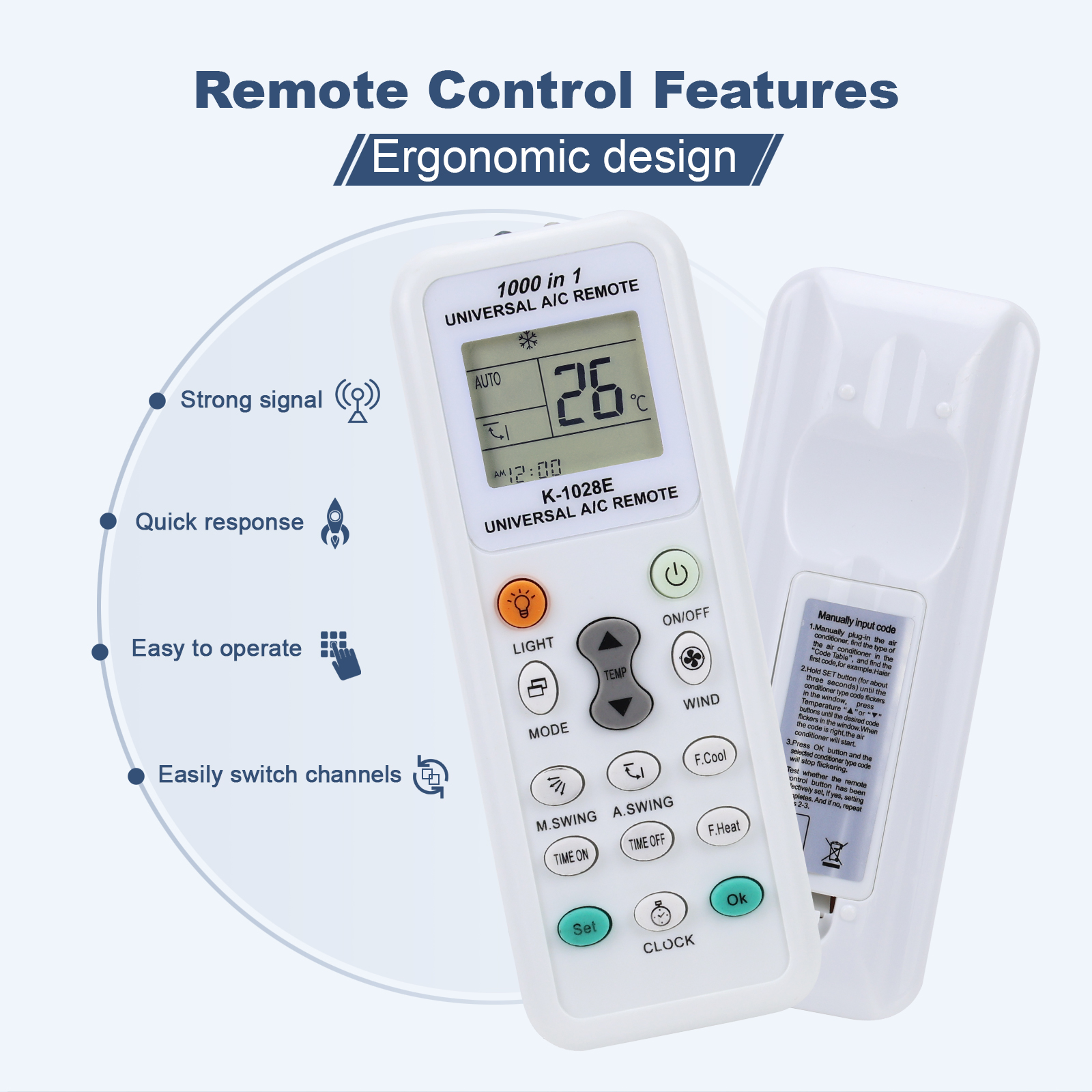 Mando a distancia universal para AC, 1000 en 1, compatible con aires acondicionados Haier, Hitachi, LG, Sharp, Gree, Midea, Bosch, Toshiba
