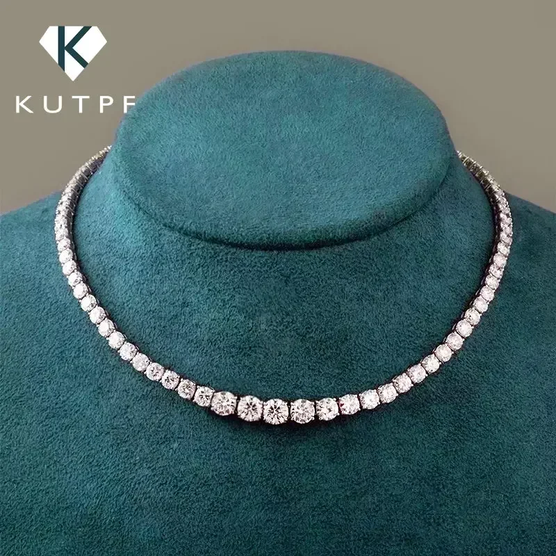 Collar de tenis de moissanita completo con certificado, collares de diamantes degradados de tamaño 3-5mm para mujer, cadena de cuello de Plata de Ley 925