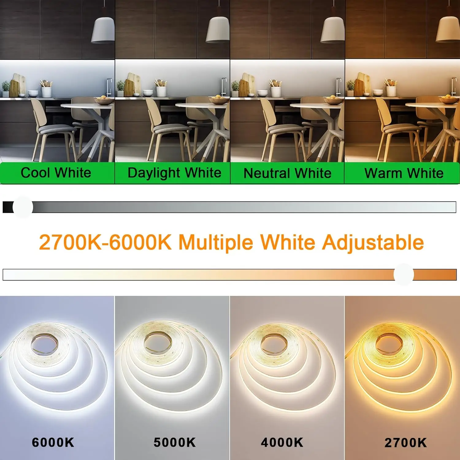 Tira de luces LED Zigbee 3,0 CCT COB de 1M-5M, 24V CC, cinta LED de doble Color lineal 2700K-6500KRA90 Tuya Zigbee regulable para Smartthing Alexa