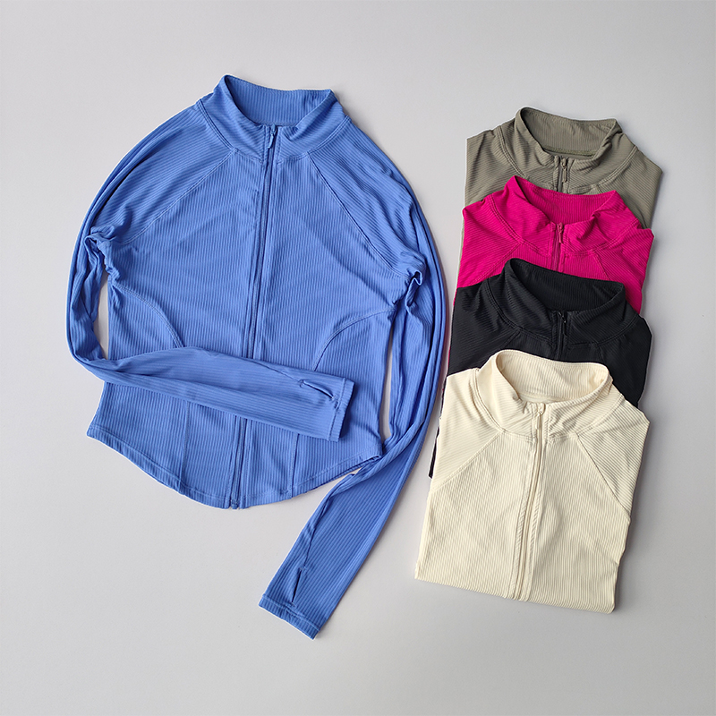Abrigo deportivo ajustado para mujer, camisas, chaqueta elástica de secado rápido para Yoga, Fitness, Tops para exteriores, correr, cremallera, ropa de otoño de secado rápido