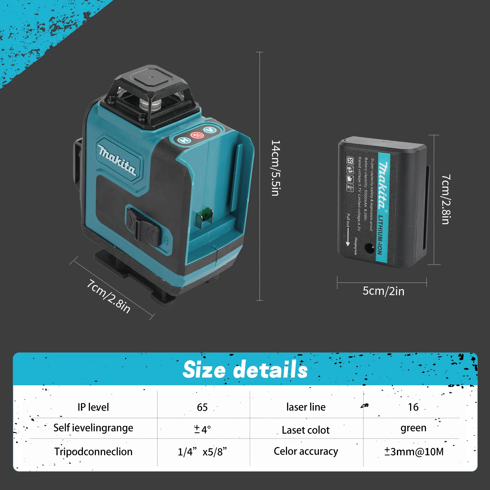 Makita Hoge Precisie 16-Lijn 360 Horizontale Verticale Groen Licht Laser Kruis Wandmontage Draagbare Niveau Hoge Precisie