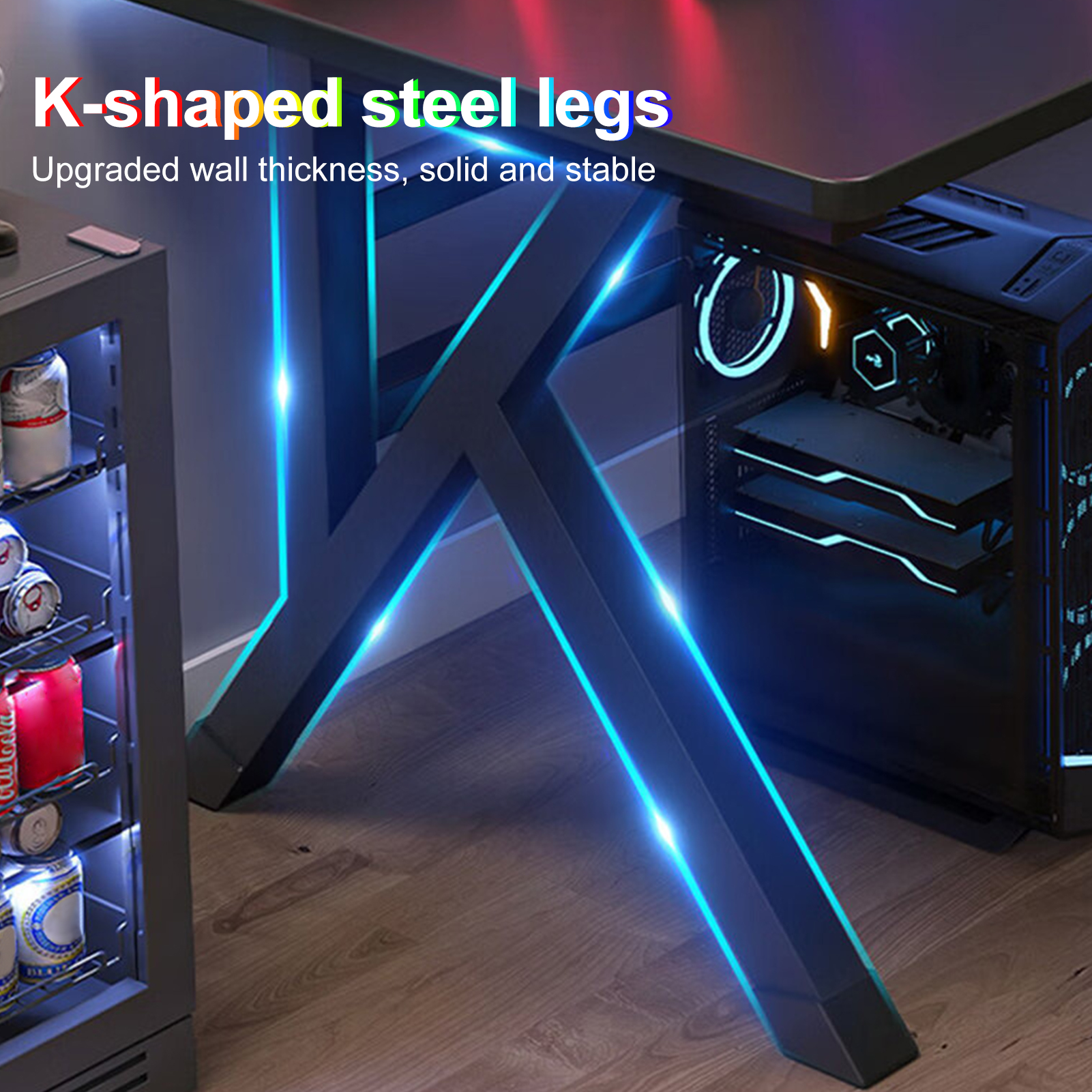 Gaming Desk, Ergonomic Computer Game Table with X-shaped Steel Legs, Sturdy PC Workstation Desk for Home Office with Cable Holes