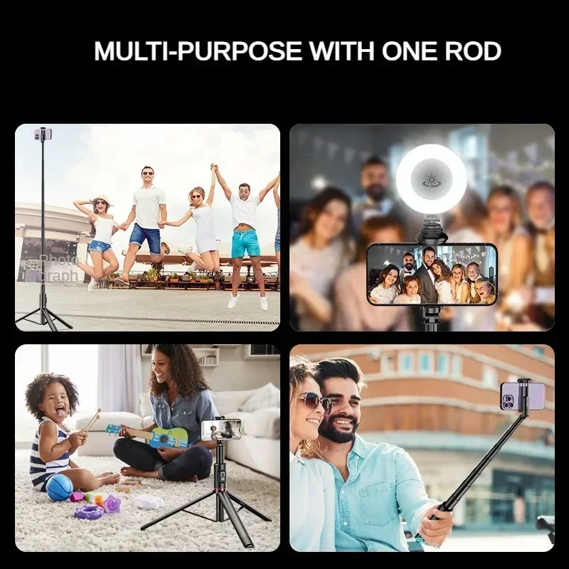 Trépied en alliage d'aluminium avec lumière d'appoint pour smartphones, support de téléphone Selfie Stick, Bluetooth évolutif, prise de vue en plein air en direct, 1.83m