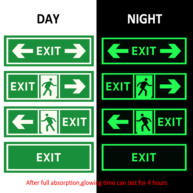 Roadstar 어둠 속에서 빛나는 발광 표지판, 출구 표지판, 벽 스티커, 안전 무대, 야간 투시경, 홈 장식, 5 개