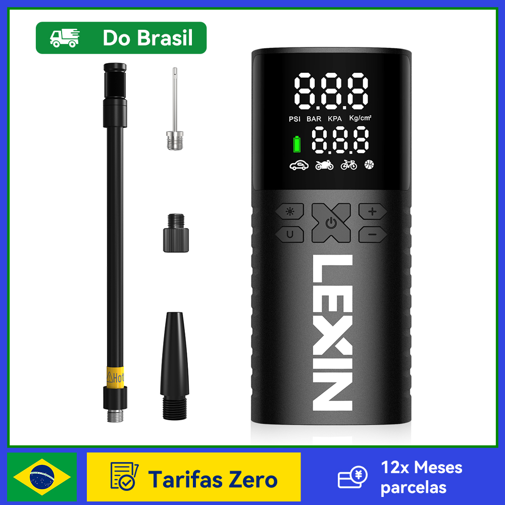 Lexin P4 Bomba de ar inteligente 4000mAh para motocicletas Inflador de pneus Barco de bicicleta com LED Digital e inflação de pressão predefinida
