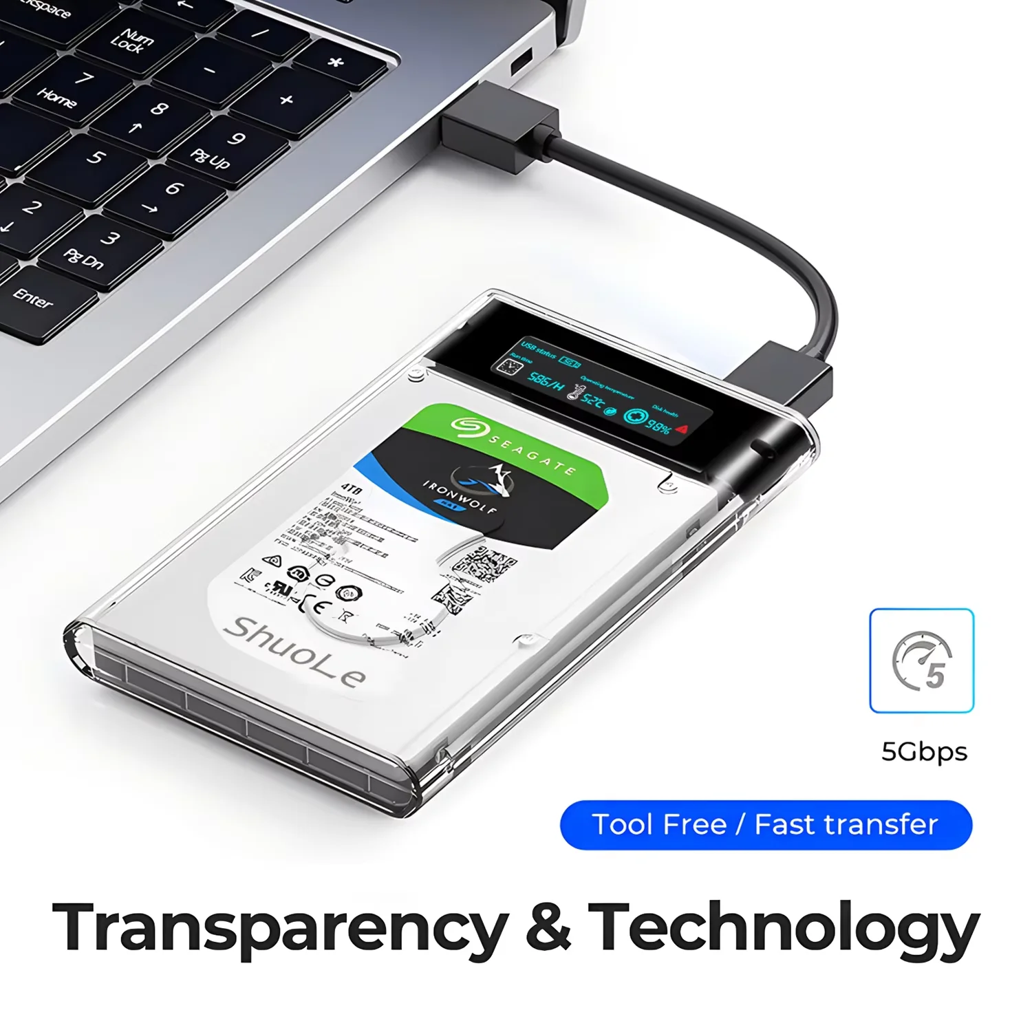 Внешний жесткий диск USB, 2,5 дюйма, 5 Гбит/с ,USB External HDD Case 5Gbps 2.5 Inch Transparent Hard Disk Case Hard Drive Enclosure SATA HDD SSD Storage Case for Laptop PC