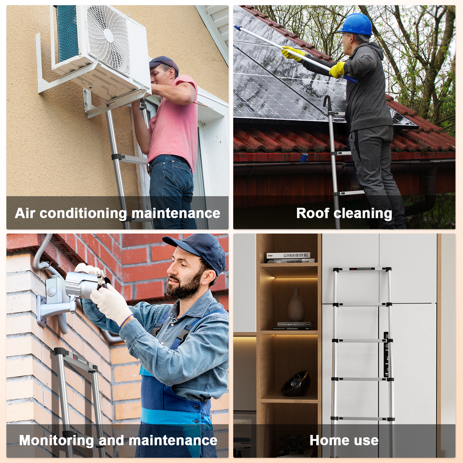 5m Telescopic Ladder Stainless Steel Convenient Extendable ,For Pulling Walls, Changing Light Bulbs,Repairing Roofs,RV