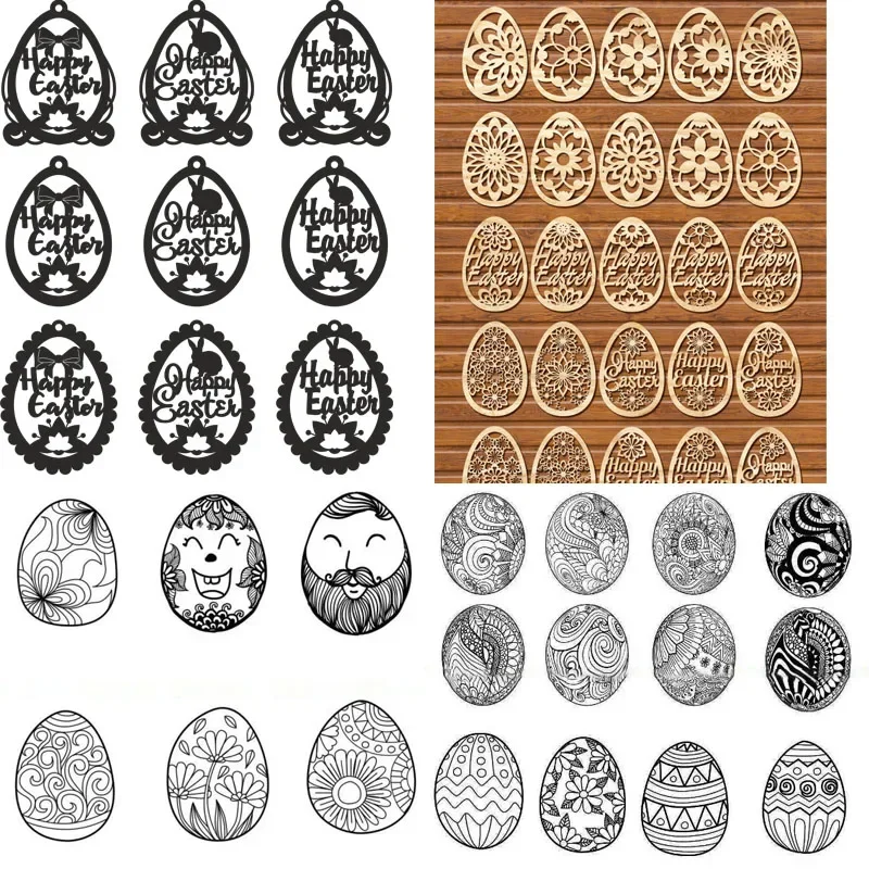 40 Easter Rabbit Bunny Basket Eggs 2D Vector Drawing Files for Laser Cut DXF CDR Fomats Designs Cricut Ornaments Decoration
