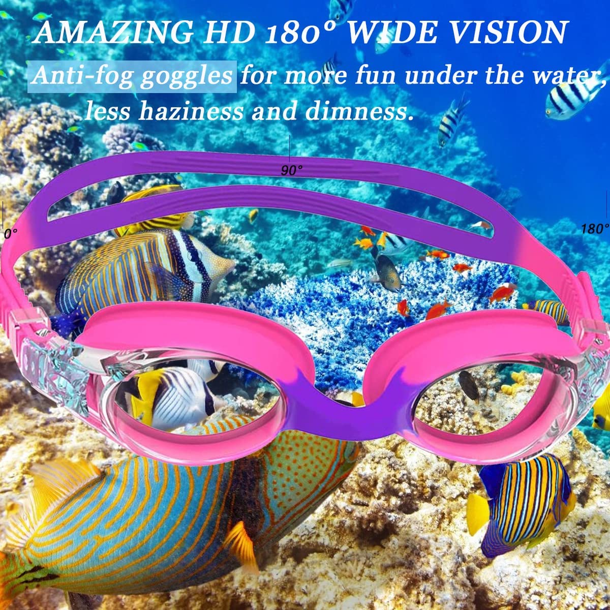 แว่นตาว่ายน้ําสําหรับเด็กอายุ 3-14 ปี Anti-FOG ป้องกันรังสียูวี 100% CLEAR Vision ไม่รั่ว Quick ปรับสายรัด