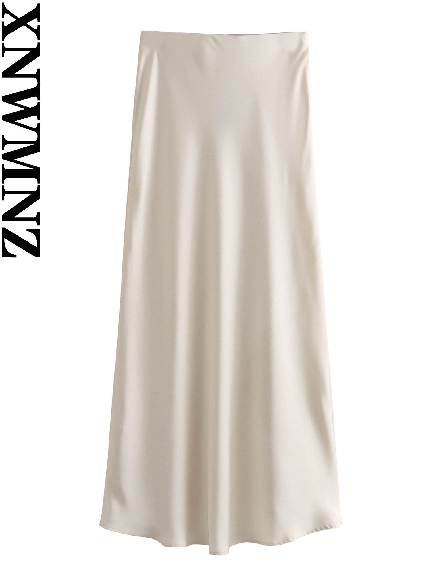 XNWMNZ – jupe mi-longue en Satin fluide pour femmes, Vintage, élastique, taille haute, ourlet évasé, jupe de rue, 2023