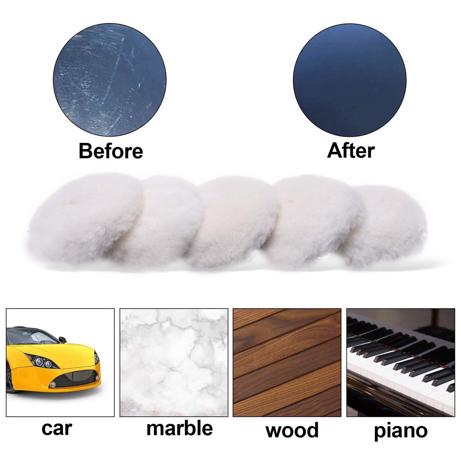 UEESHOP 5 Đánh Bóng 3Inch Bộ Dụng Cụ Đánh Bóng Ô Tô Bọt Biển Đĩa Len Bánh Xe Tự Động Sơn Chăm Sóc Máy Đánh Bóng Miếng Lót xe Ô Tô Tiện Ích Dụng Cụ