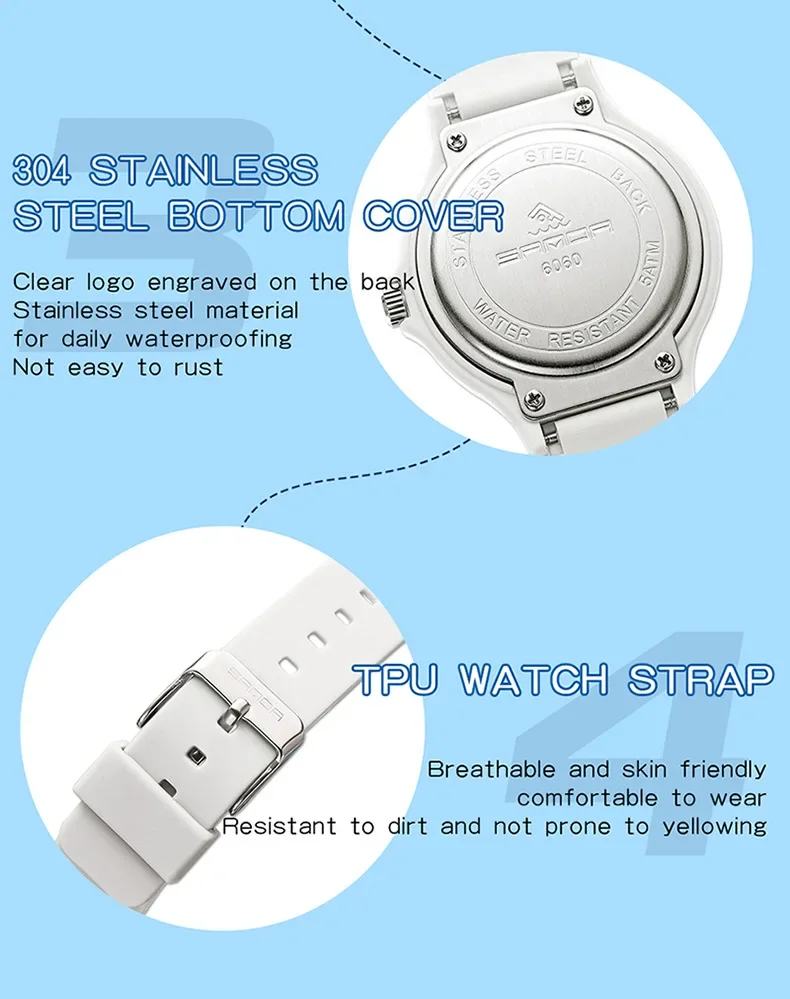 SANDA 9072 movimiento de cuarzo resistente deportes al aire libre reloj de pulsera analógico relojes para estudiantes nuevo diseño correa de TPU suave agua