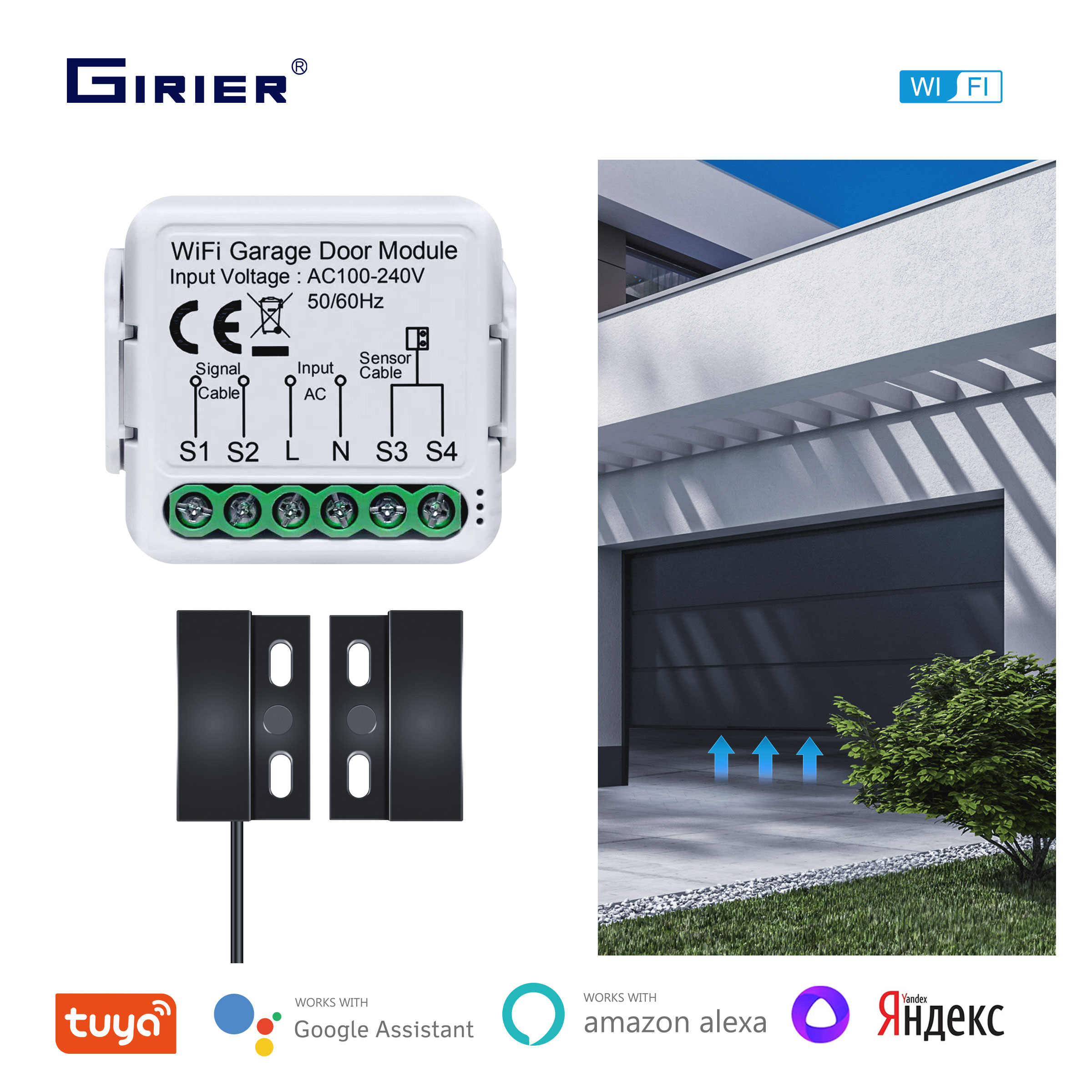 GIRIER WiFi Inteligente Abridor de Porta de Garagem Controlador Funciona com Alexa Google Home Assisant Alice App Controle Remoto Nenhum Hub Necessário