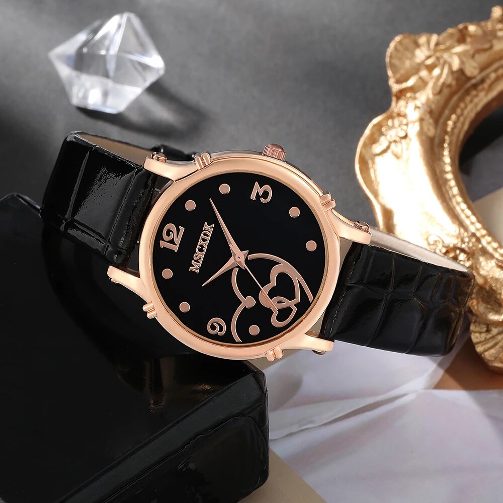 Relojes con correa de cuero a la moda para mujer y billetera con corazón Simple, conjunto de gafas de sol, relojes de pulsera de cuarzo para mujer, vestido para mujer