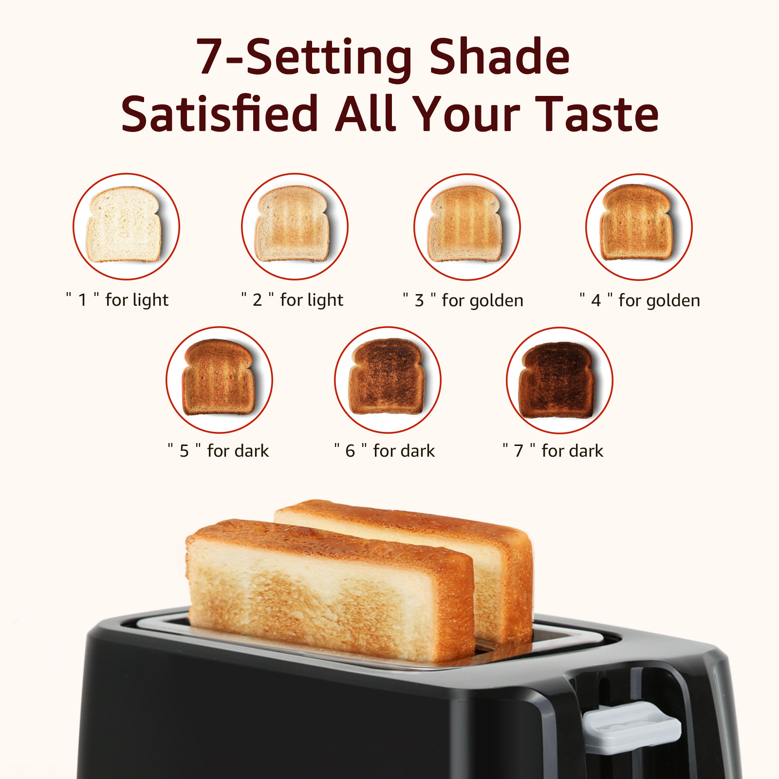 Tostadora con 2 Ranuras Cortas Extraanchas, 7 Niveles de Tostado, Función Recalentar, Descongelar y Cancelar, Libre de BPA, Diseño exclusivo, Color Negro, 750 W